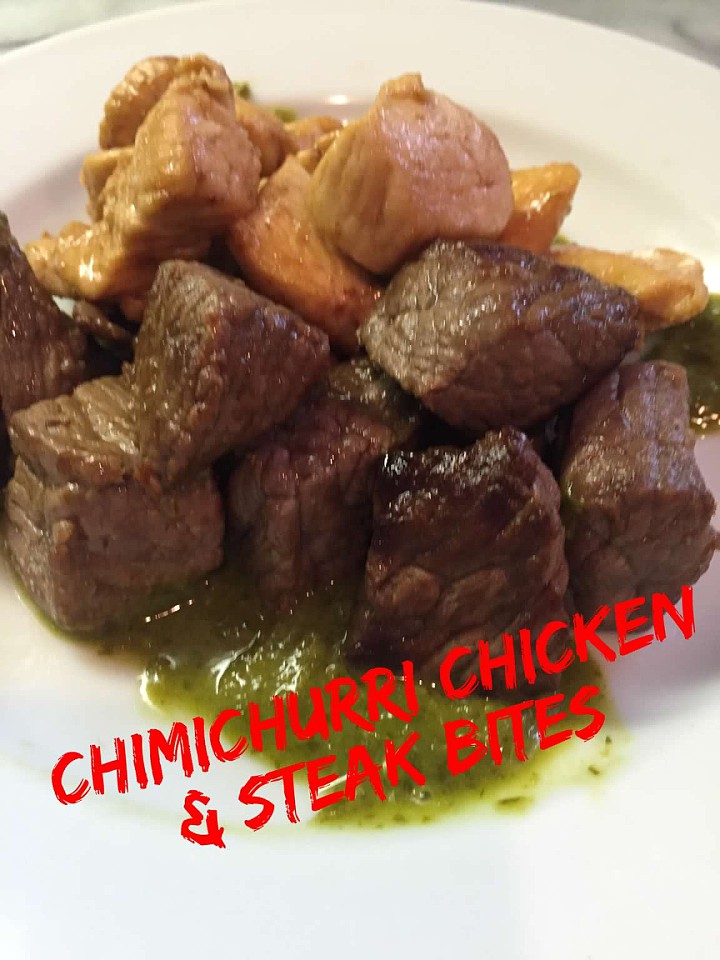 Chicken and Steak Bites with Chimichurri Sauce